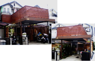 ウッドデッキ仕様のカーポート「ウッドガレージ」 施工後写真・兵庫県神戸市西区
